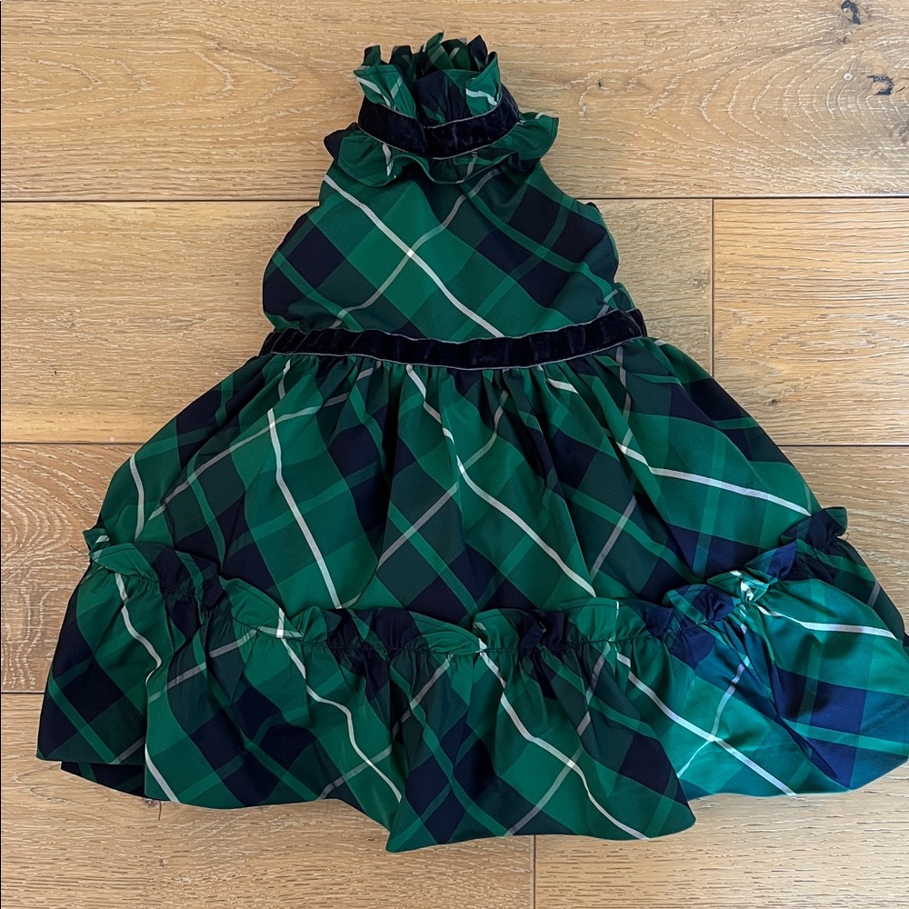 Janie and Jack Navy and Green Plaid Taffeta Tiered Dress